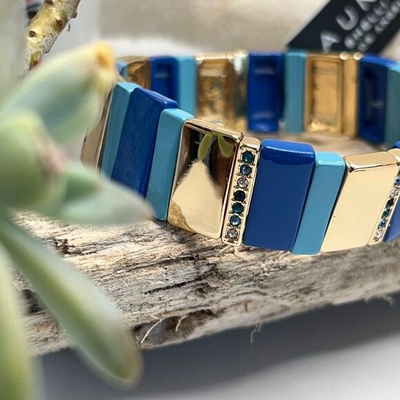 LAUNDRY Shelli Segal Gold Blue Stretch Bracelet - Picture 1 of 13